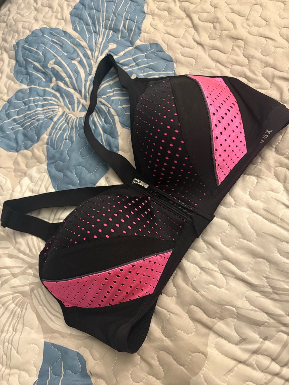 Black and Pink Perforated Sports Bra